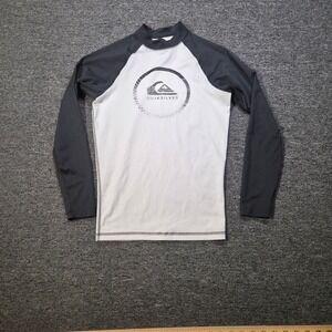 Quiksilver Rash Guard Mens Small Black White Long Sleeve Surf Shirt Beach Sporty